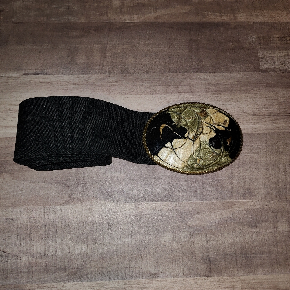 Vintage 80's Enamel Buckle  Stretch Belt